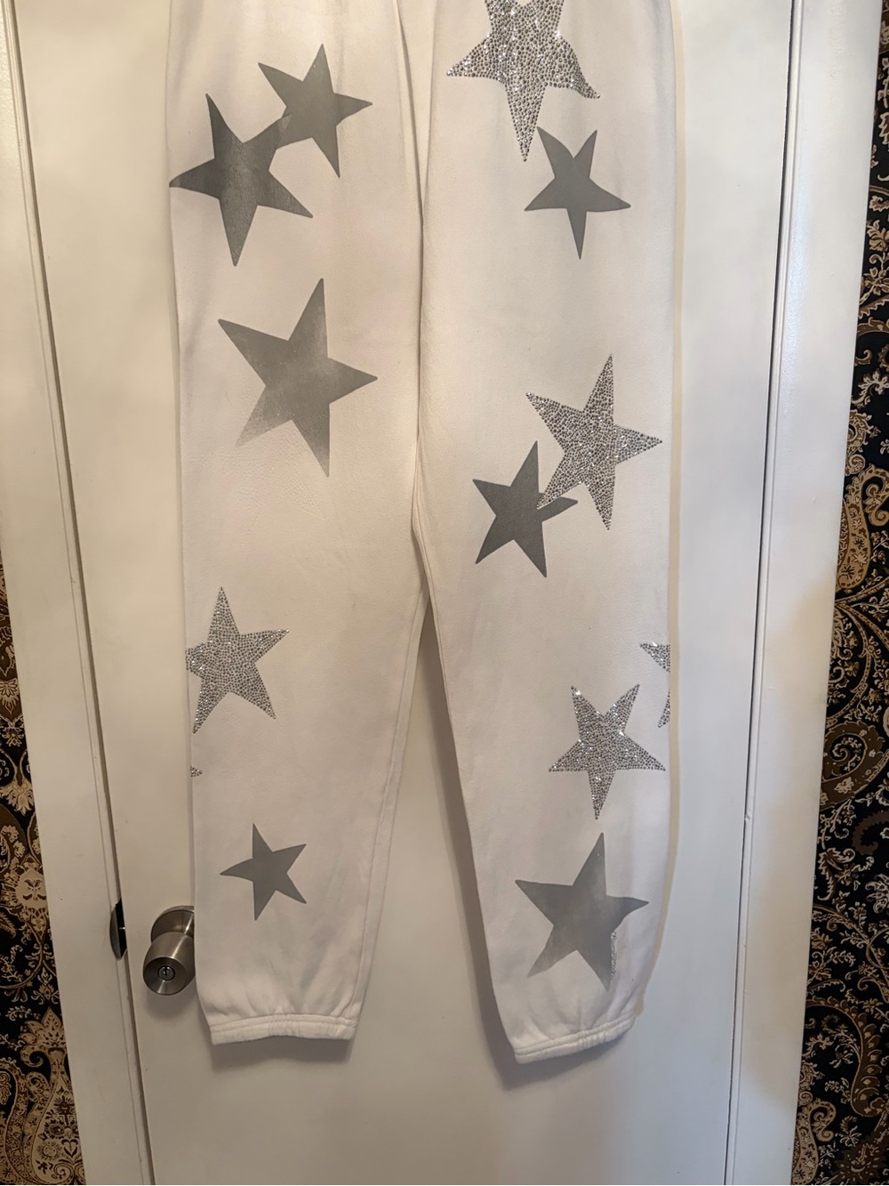 White Star Print jogging pants with Silver Rhinestone Stars! So cute! - Picture 3 of 12
